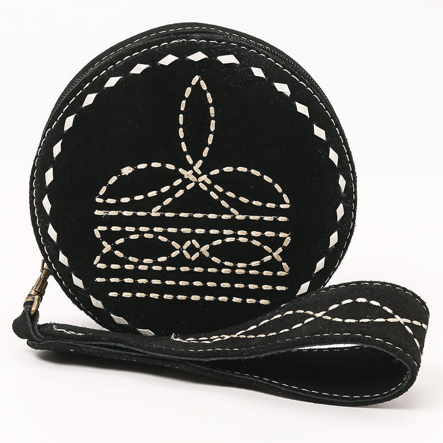 American Darling Western Heart Shaped Genuine Suede Leather Canteen Bag, Boot Stitched Crossbody Purse