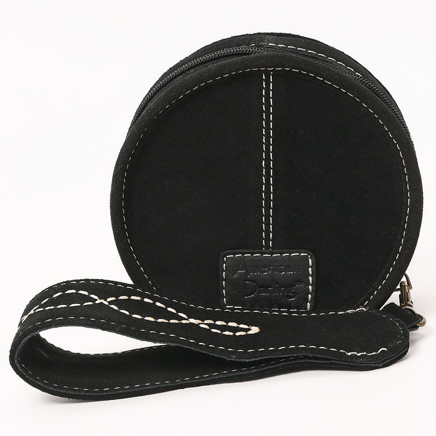 American Darling Western Heart Shaped Genuine Suede Leather Canteen Bag, Boot Stitched Crossbody Purse