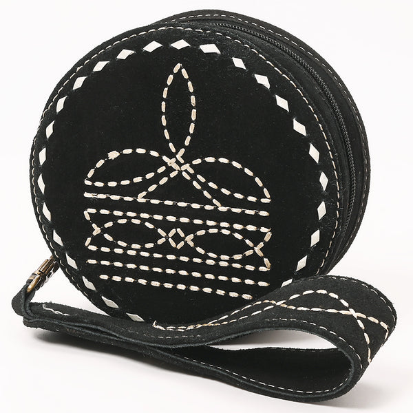 American Darling Heart Shaped Black Genuine Suede Leather Canteen Bag - Uhorse