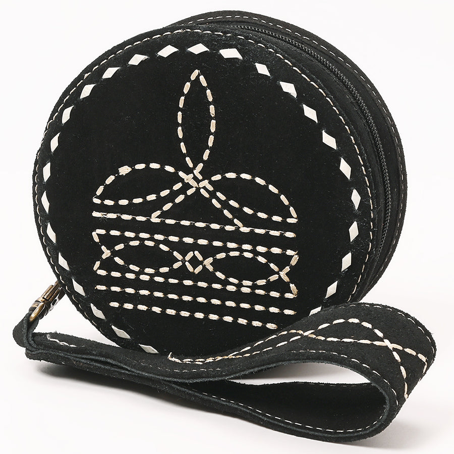 American Darling Heart Shaped Black Genuine Suede Leather Canteen Bag - Uhorse