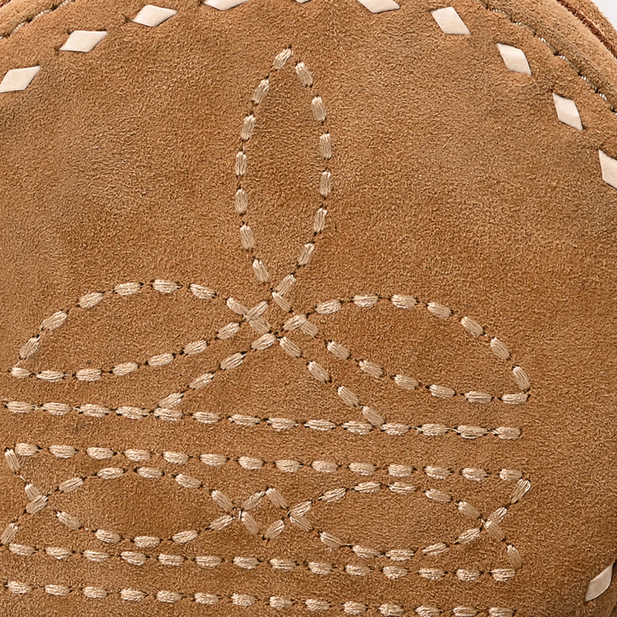 American Darling Western Heart Shaped Genuine Suede Leather Canteen Bag, Boot Stitched Crossbody Purse