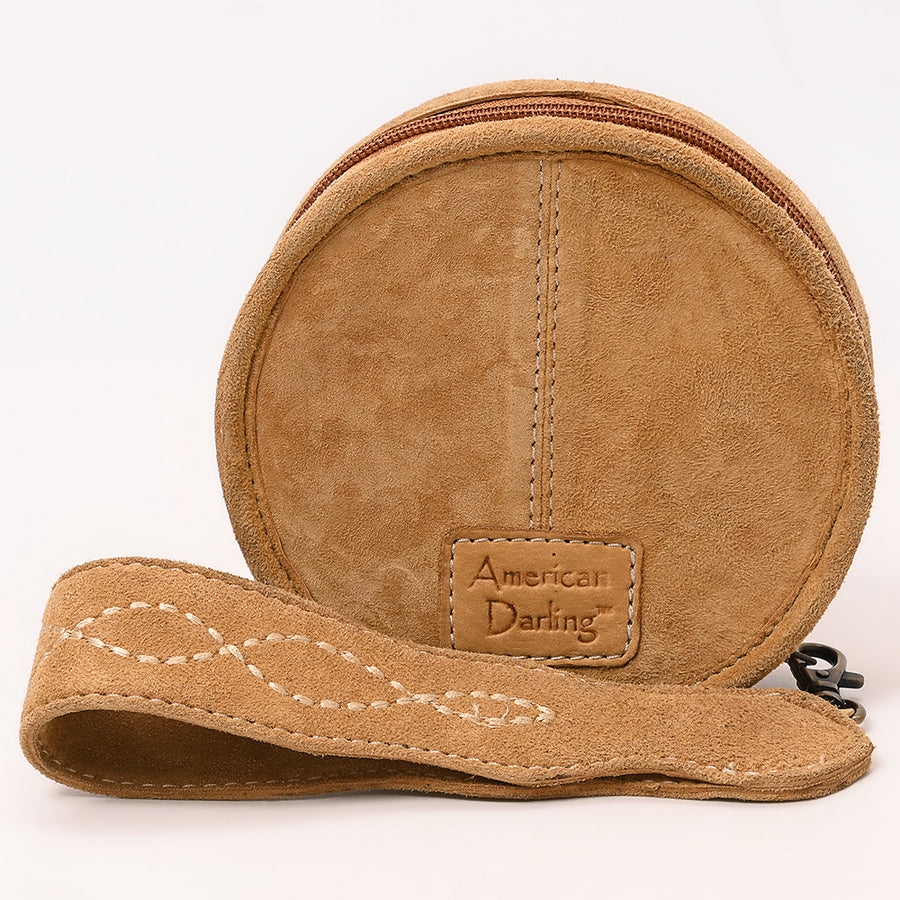 American Darling Western Heart Shaped Genuine Suede Leather Canteen Bag, Boot Stitched Crossbody Purse