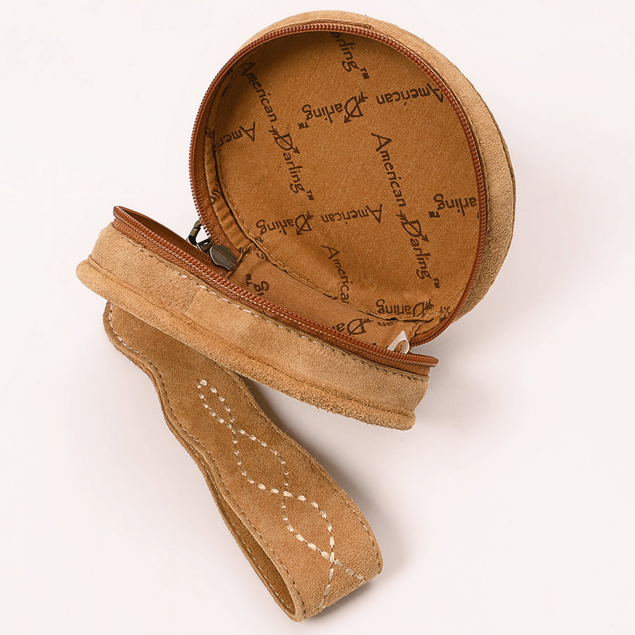 American Darling Western Heart Shaped Genuine Suede Leather Canteen Bag, Boot Stitched Crossbody Purse
