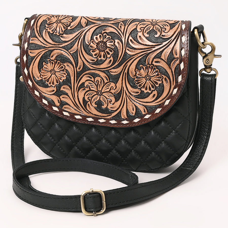 American Darling Hand Tooled Floral Quilted Leather Cross body Bag - Uhorse