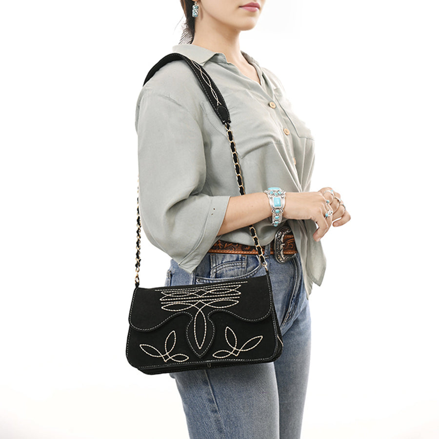 American Darling Boot Stitched Genuine Suede Leather Small Cross body Bag, Genuine Leather Western Purse with YKK Zipper