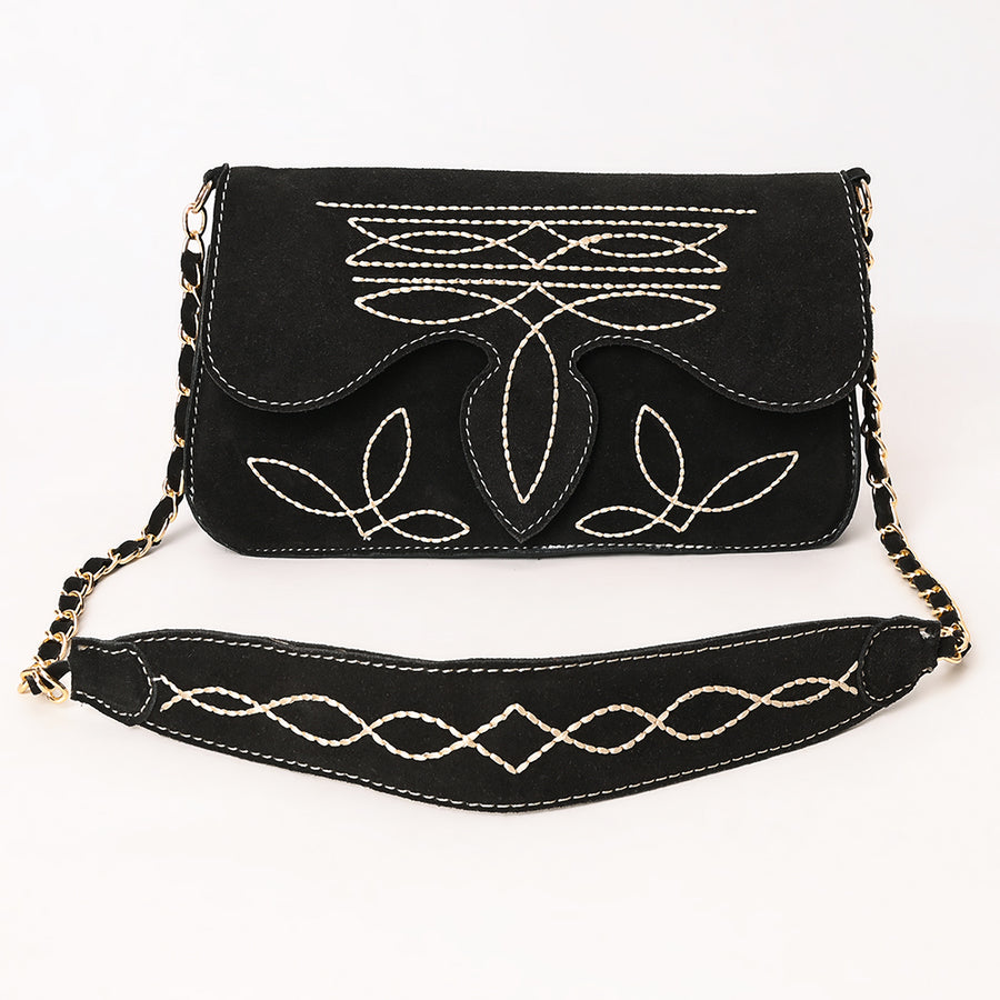 American Darling Boot Stitched Genuine Suede Leather Small Cross body Bag, Genuine Leather Western Purse with YKK Zipper