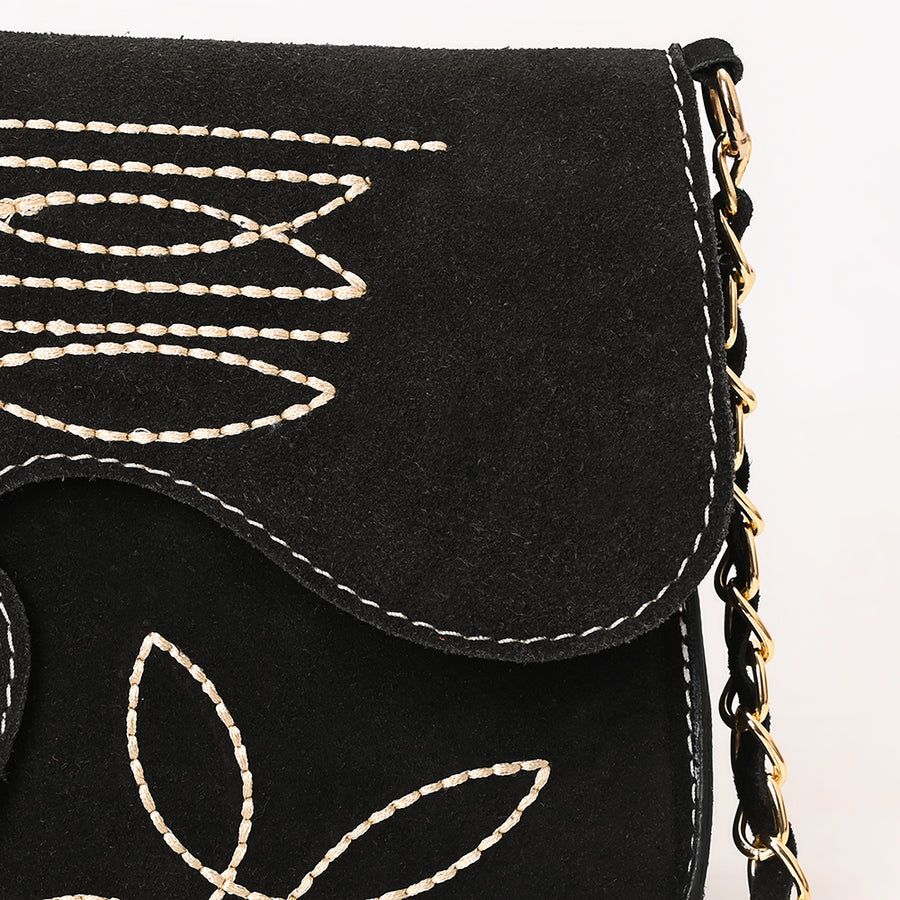 American Darling Boot Stitched Genuine Suede Leather Small Cross body Bag, Genuine Leather Western Purse with YKK Zipper