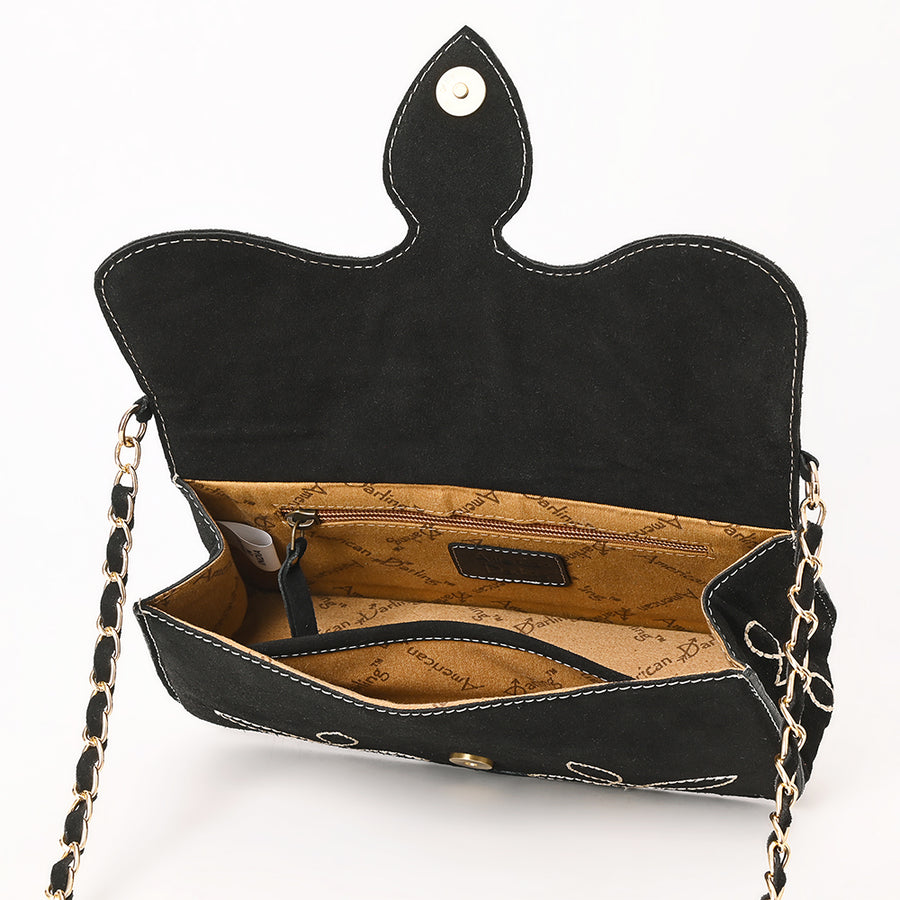 American Darling Boot Stitched Genuine Suede Leather Small Cross body Bag, Genuine Leather Western Purse with YKK Zipper