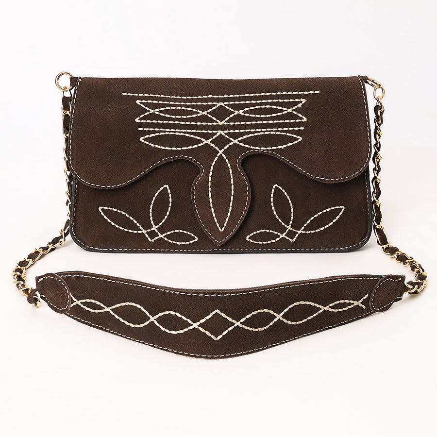 American Darling Boot Stitched Genuine Suede Leather Small Cross body Bag, Genuine Leather Western Purse with YKK Zipper