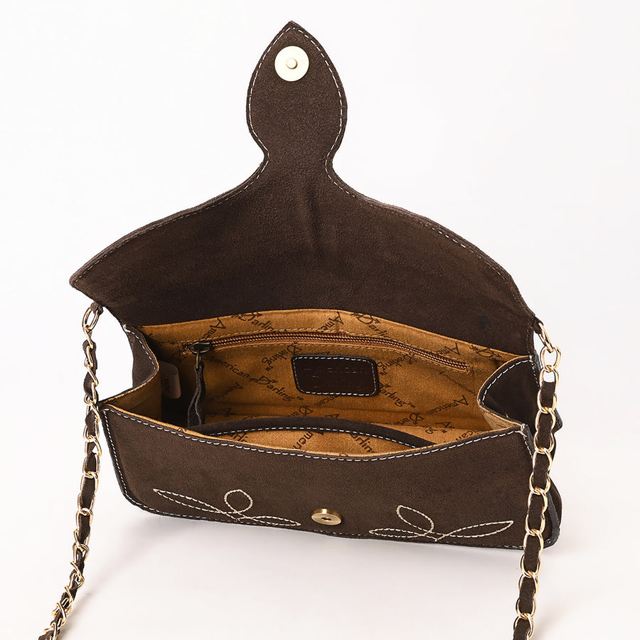 American Darling Boot Stitched Genuine Suede Leather Small Cross body Bag, Genuine Leather Western Purse with YKK Zipper
