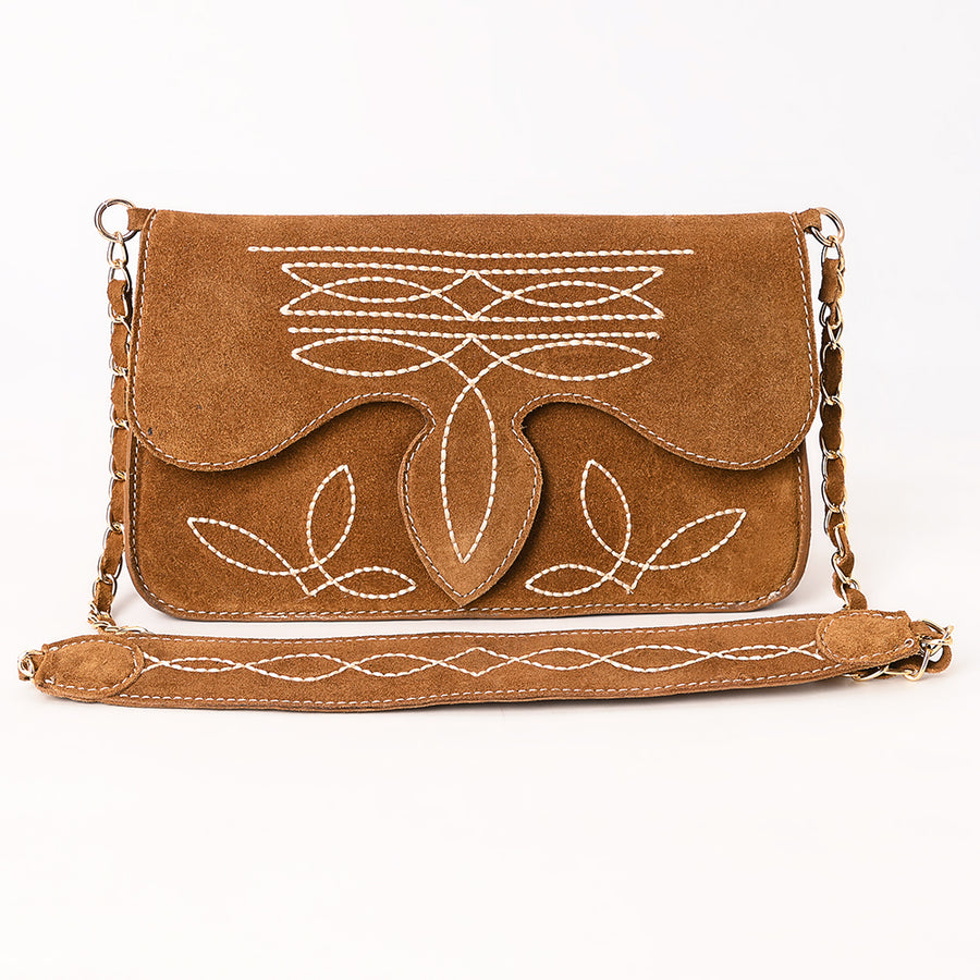 American Darling Boot Stitched Genuine Suede Leather Small Cross body Bag, Genuine Leather Western Purse with YKK Zipper