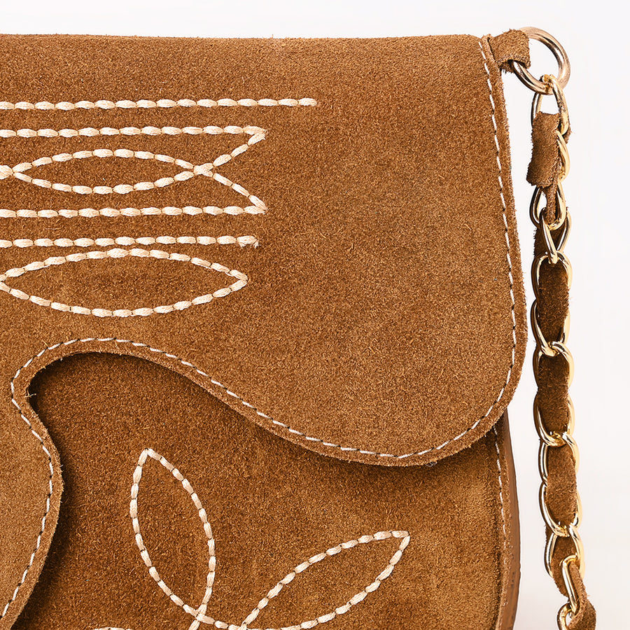 American Darling Boot Stitched Genuine Suede Leather Small Cross body Bag, Genuine Leather Western Purse with YKK Zipper