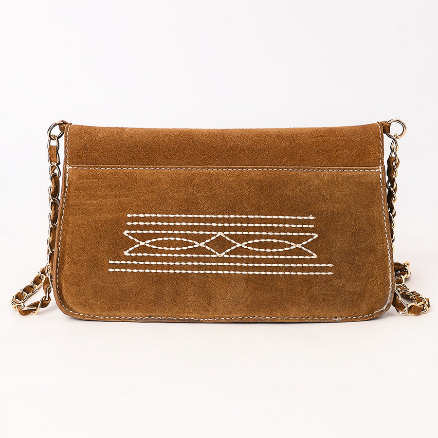 American Darling Boot Stitched Genuine Suede Leather Small Cross body Bag, Genuine Leather Western Purse with YKK Zipper