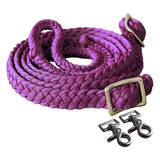 1" X 8Ft Hilason Braided Poly Barrel Horse Racing Reins Flat Grip Knots W/ Snaps