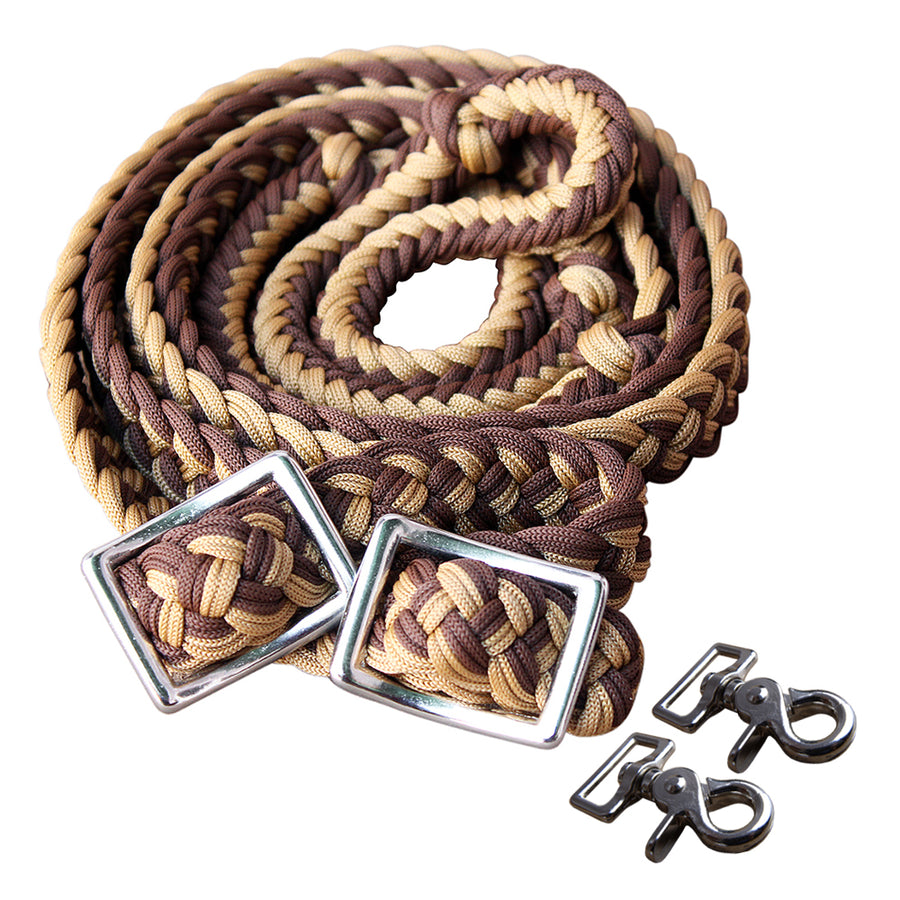 1" X 8Ft Hilason Braided Poly Barrel Horse Racing Reins Flat Grip Knots with Snaps - Uhorse