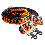 1" X 8Ft Hilason Braided Poly Barrel Horse Racing Reins Flat Grip Knots W/ Snaps