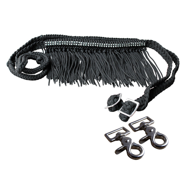 1" X 8Ft Hilason Braided Barrel Horse Racing Reins Knots Fringe Crystal with Snaps - Uhorse