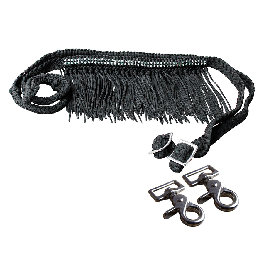 1" X 8Ft Hilason Braided Barrel Horse Racing Reins Knots Fringe Crystal with Snaps - Uhorse