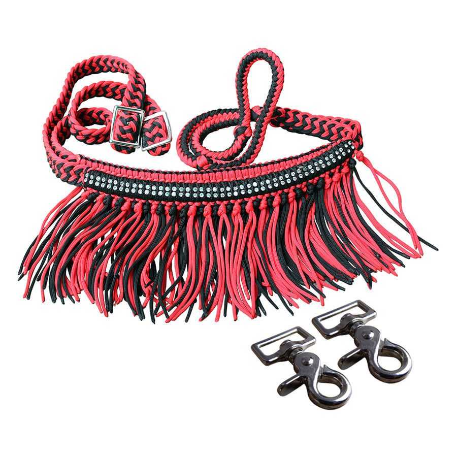 1" X 8Ft Hilason Braided Barrel Horse Racing Reins Knots Fringe Crystal with Snaps - Uhorse