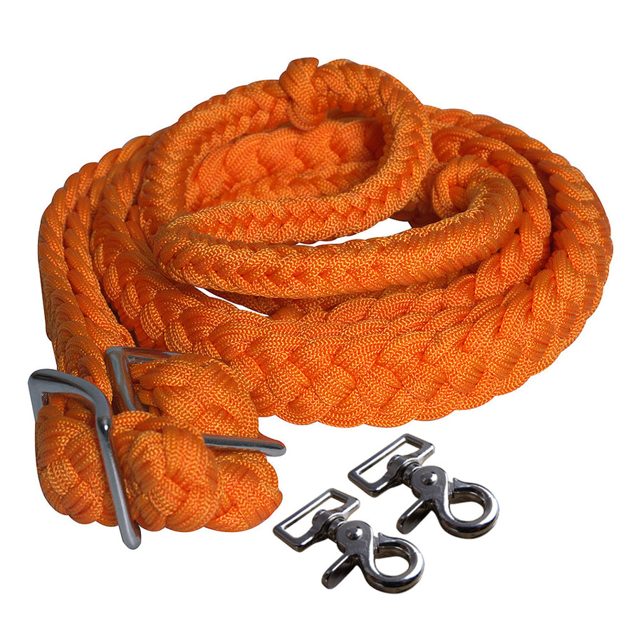 1" X 8Ft Hilason Braided Poly Barrel Horse Racing Flat Reins Orange with Snaps - Uhorse