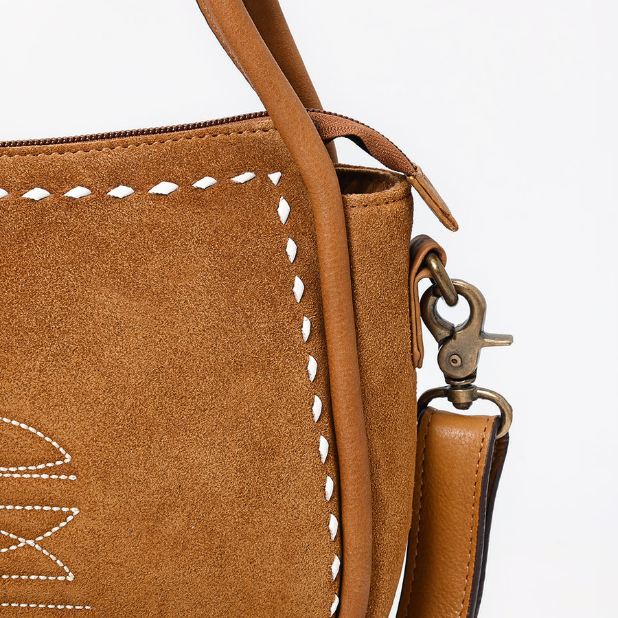 American Darling Cross body Bag Western Genuine Leather Handcrafted Suede Shoulder Purse with Boot Stitched Design and YKK Zipper