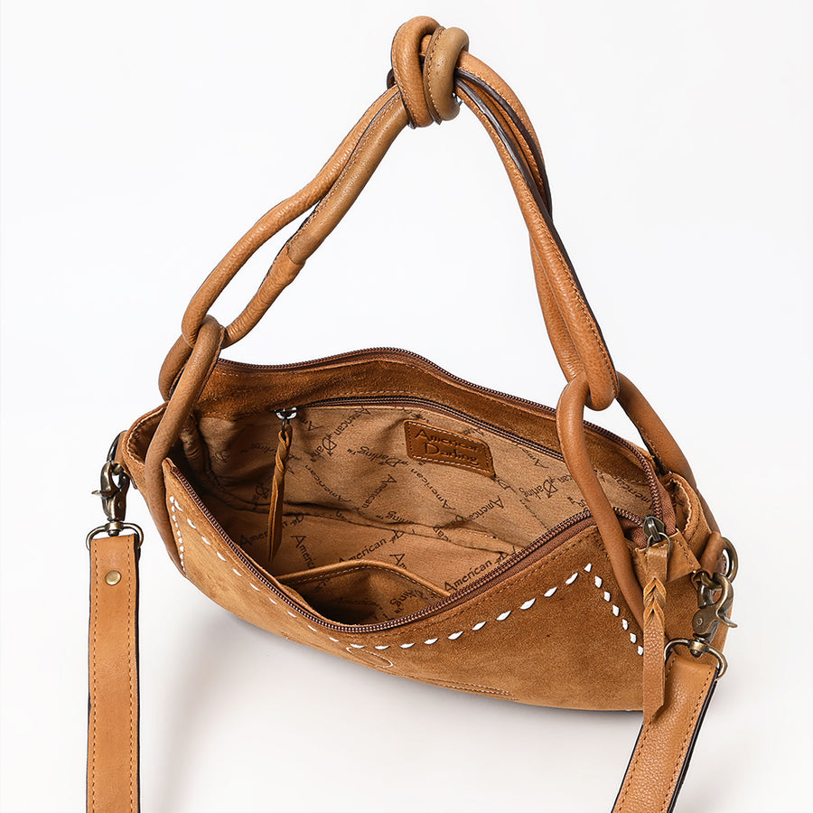 American Darling Cross body Bag Western Genuine Leather Handcrafted Suede Shoulder Purse with Boot Stitched Design and YKK Zipper