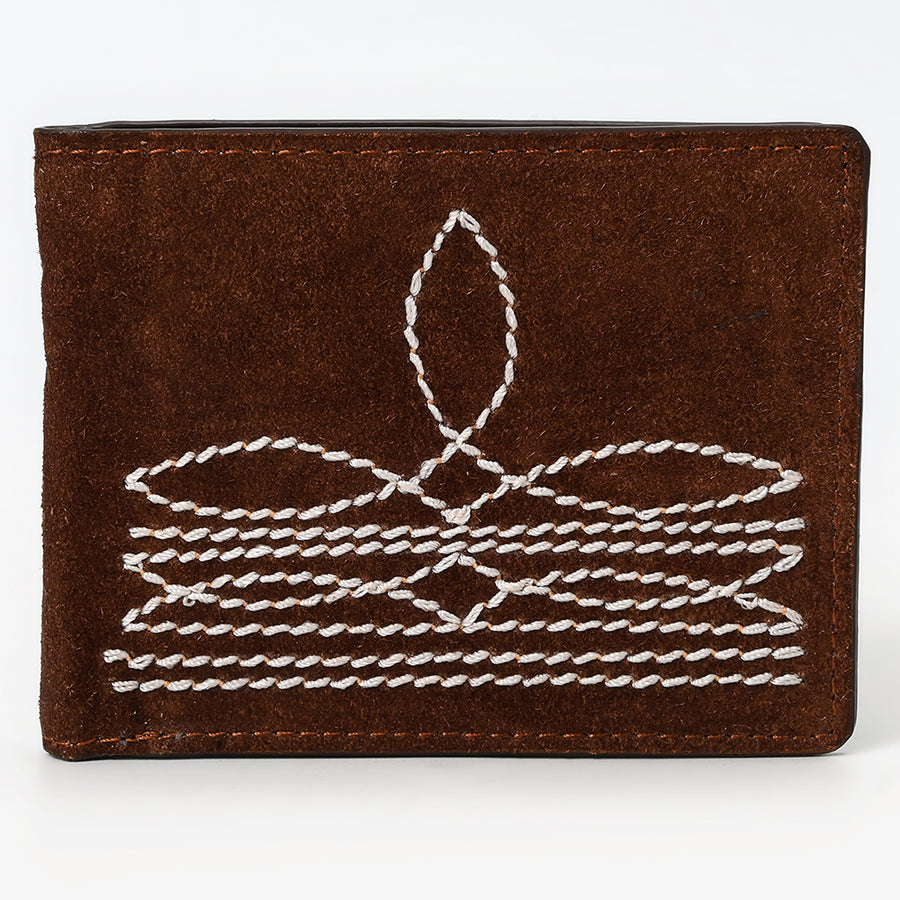 American Darling Wallet Western Genuine Leather Handcrafted Suede Pocket Bifold Wallet with Boot Stitched Design