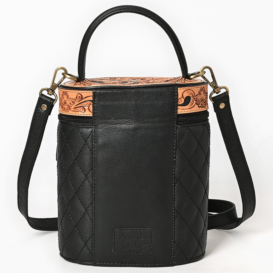 American Darling Hand Tooled Floral Carved Leather Jewelry case, Quilted Genuine Leather Western Organizer with YKK Zipper