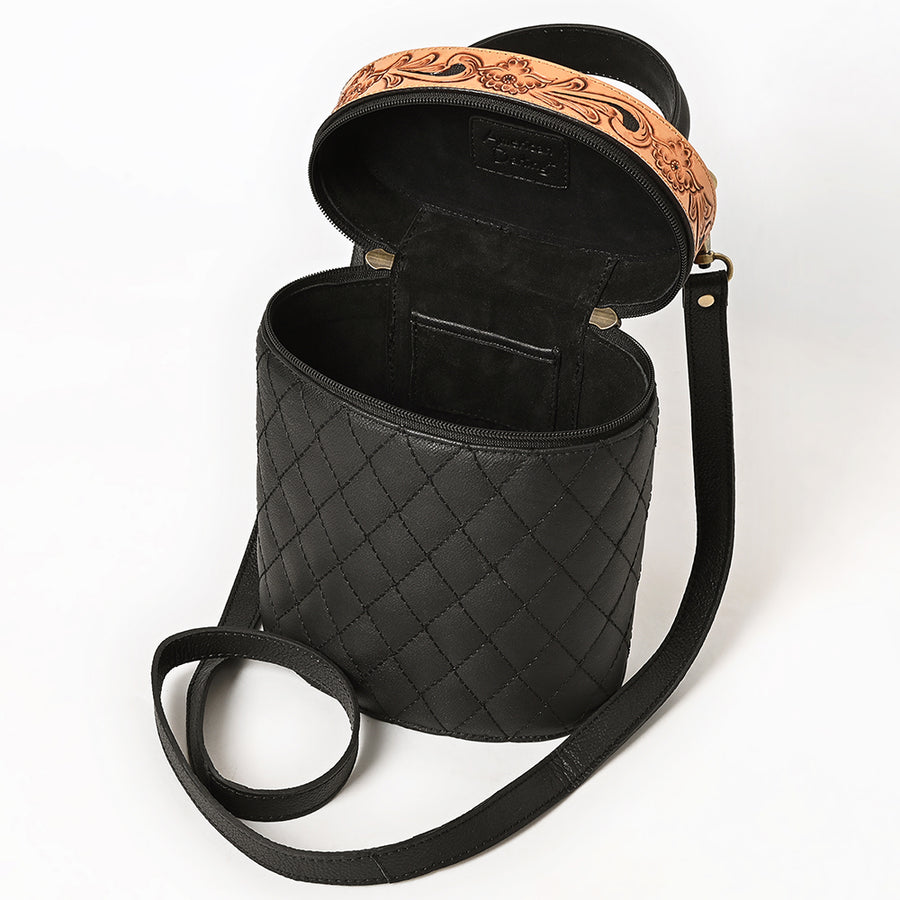 American Darling Hand Tooled Floral Carved Leather Jewelry case, Quilted Genuine Leather Western Organizer with YKK Zipper