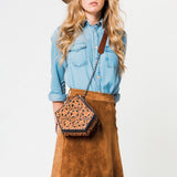 American Darling Hand Tooled Floral Carved Hair-On Cowhide Cross body Bag Genuine Leather Western Purse with YKK Zipper