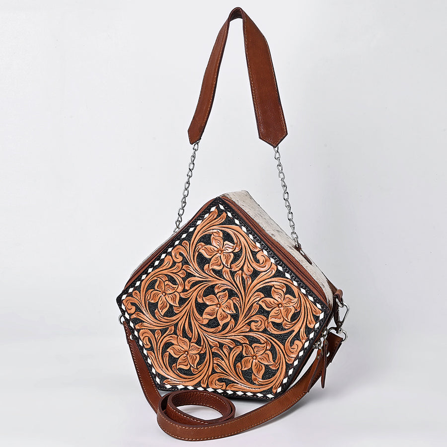 American Darling Hand Tooled Hair-On Cowhide Genuine Leather Cross body Bag - Uhorse