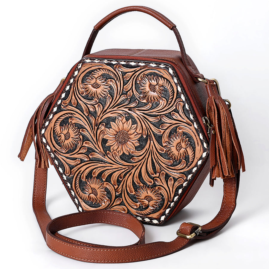 American Darling Hand Tooled Floral Carved Genuine Leather Canteen Bag - Uhorse