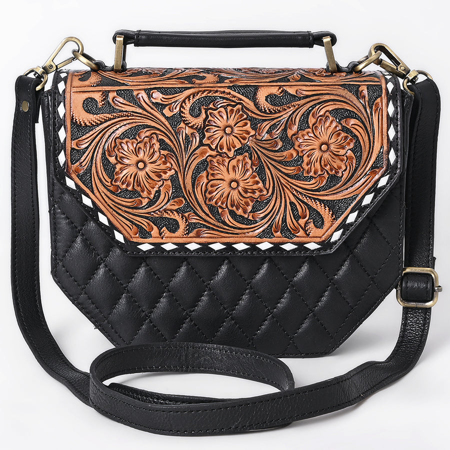 American Darling Hand Tooled Floral Carved Quilted Cross body Bag Genuine Leather Western Purse with YKK Zipper
