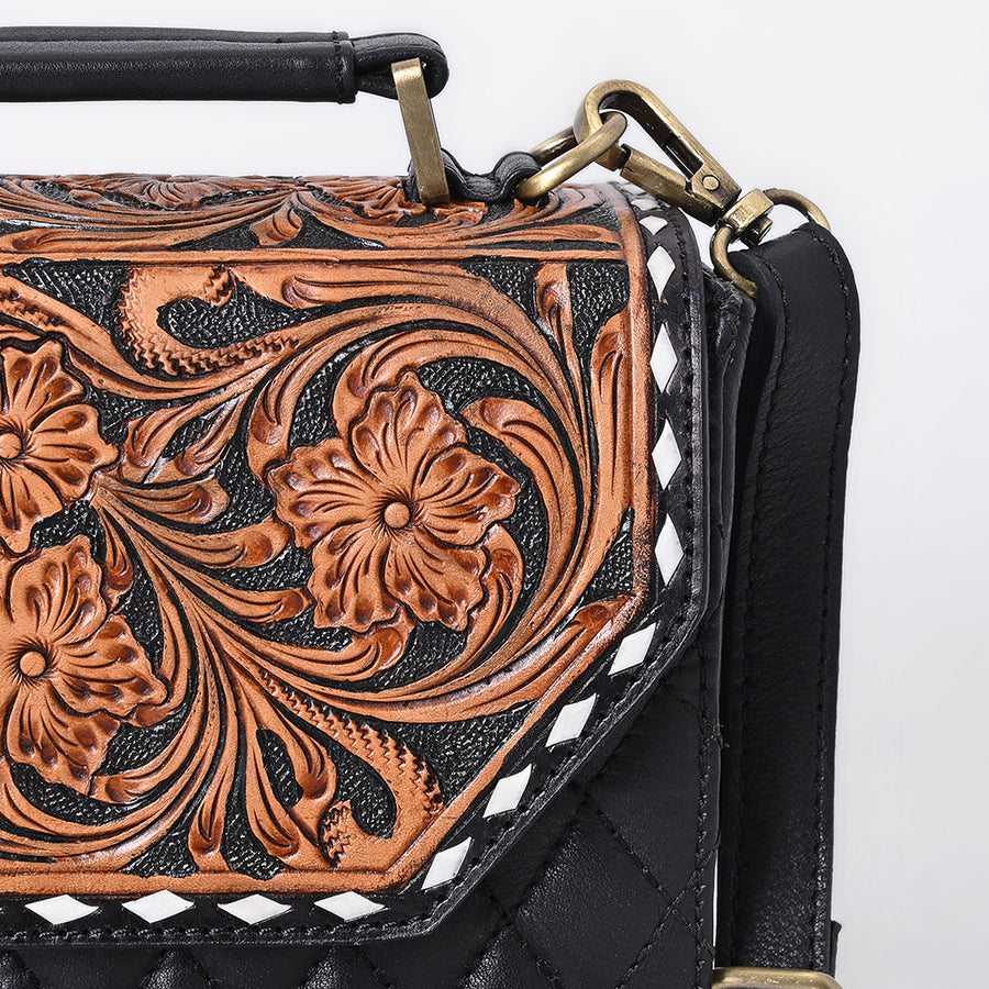 American Darling Hand Tooled Floral Carved Quilted Cross body Bag Genuine Leather Western Purse with YKK Zipper