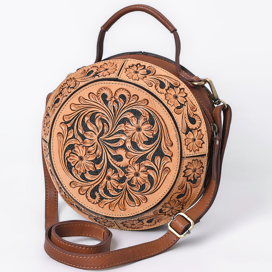 American Darling Hand Tooled Floral Carved Genuine Leather Canteen Bag - Uhorse