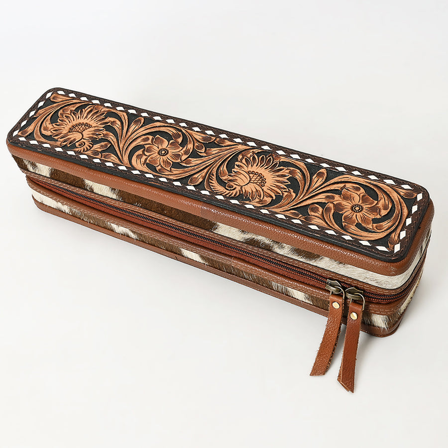 American Darling Hand Tooled Floral Carved Hair-On Cowhide Hair Accessories Bag Genuine Leather Western Organizer YKK Zipper