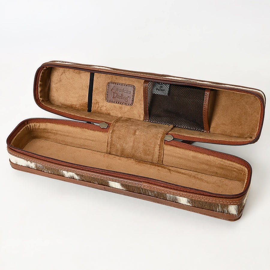 American Darling Hand Tooled Floral Carved Hair-On Cowhide Hair Accessories Bag Genuine Leather Western Organizer YKK Zipper