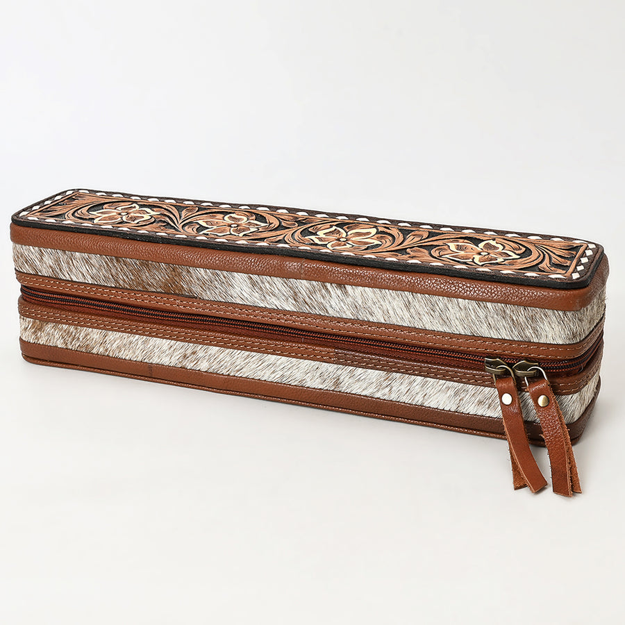 American Darling Hand Tooled Floral Carved Hair-On Cowhide Hair Accessories Bag Genuine Leather Western Organizer YKK Zipper