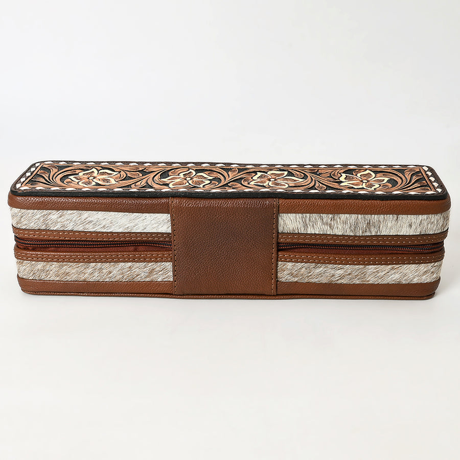 American Darling Hand Tooled Floral Carved Hair-On Cowhide Hair Accessories Bag Genuine Leather Western Organizer YKK Zipper