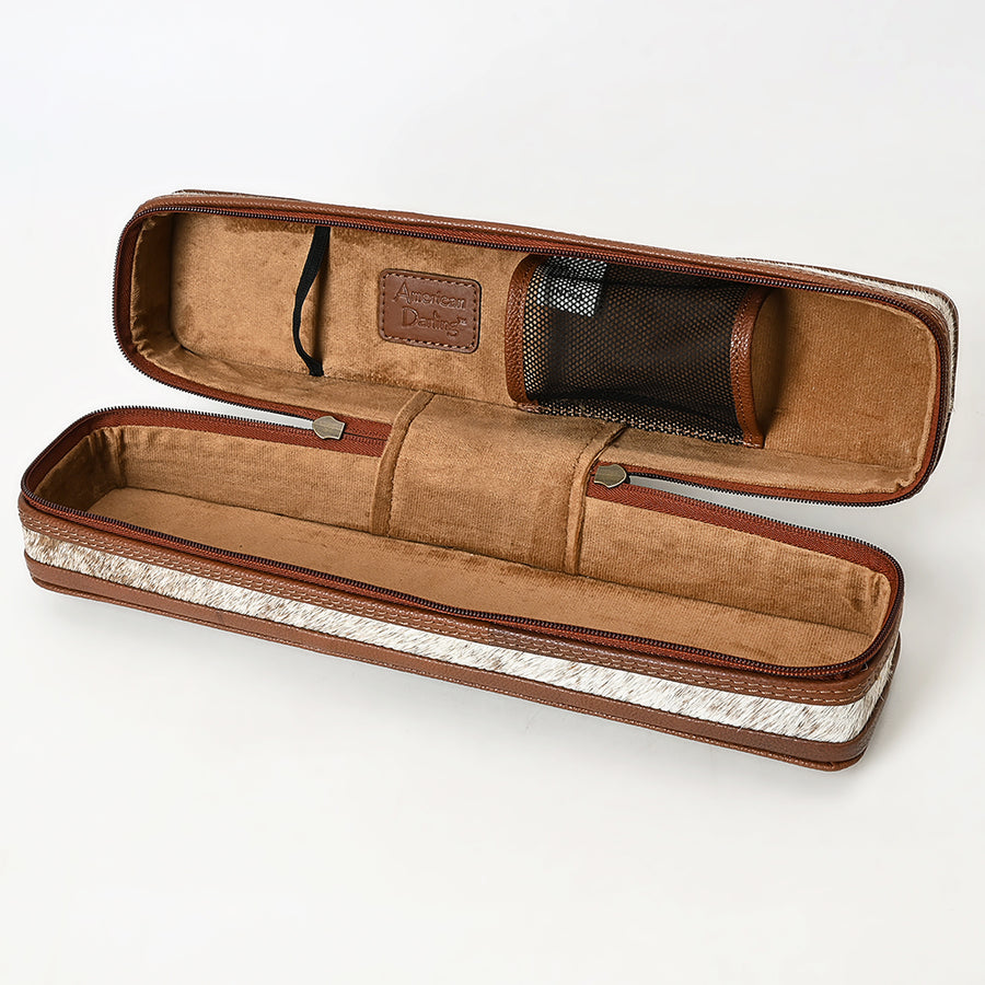 American Darling Hand Tooled Floral Carved Hair-On Cowhide Hair Accessories Bag Genuine Leather Western Organizer YKK Zipper