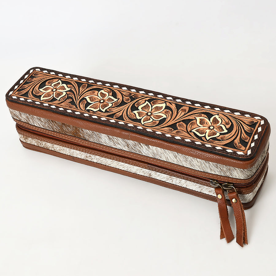 American Darling Hand Tooled Floral Carved Cowhide Hair Accessories Bag - Uhorse