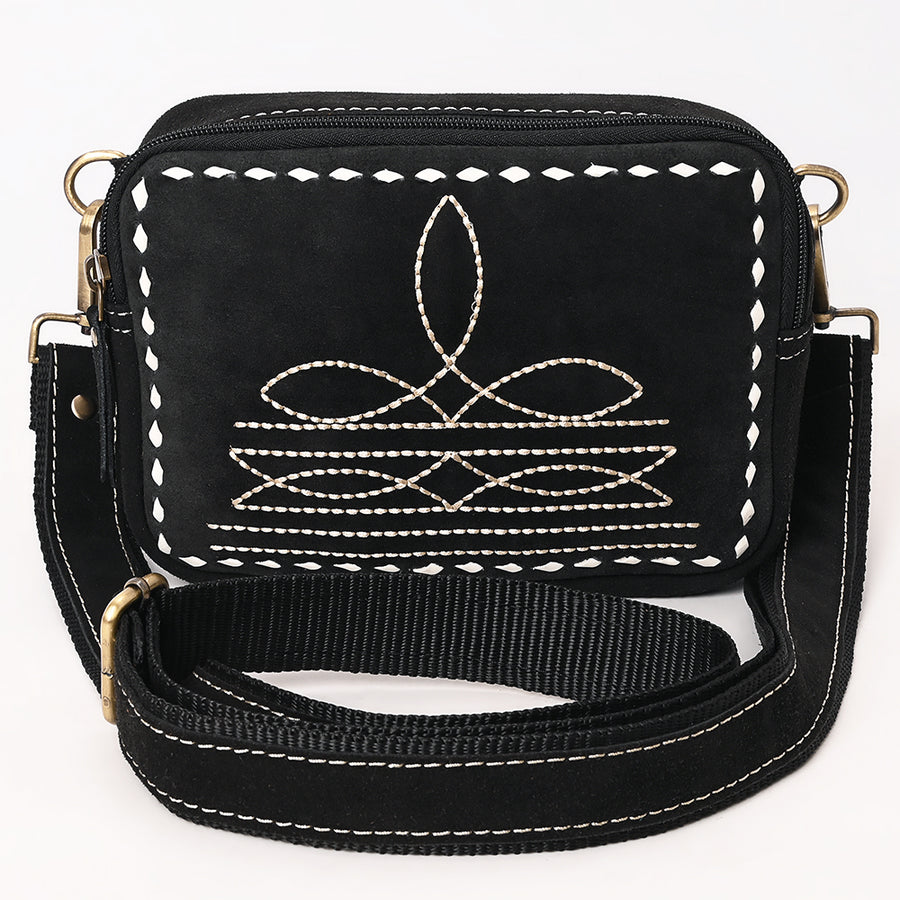 American Darling Boot Stitched Suede Leather Camera Bag Genuine Western Crossbody Purse with YKK Zipper