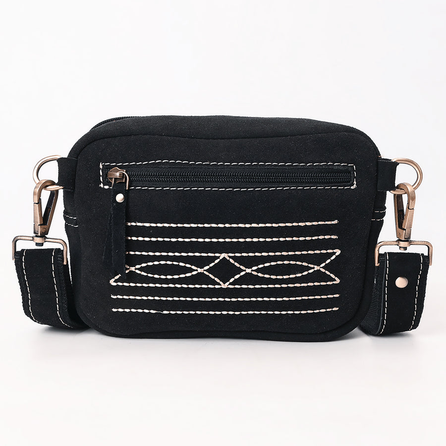 American Darling Boot Stitched Suede Leather Camera Bag Genuine Western Crossbody Purse with YKK Zipper