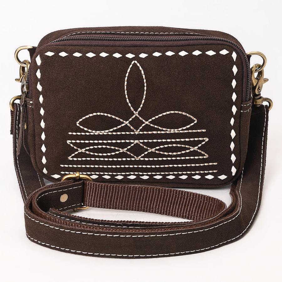 American Darling Boot Stitched Suede Leather Camera Bag Genuine Western Crossbody Purse with YKK Zipper