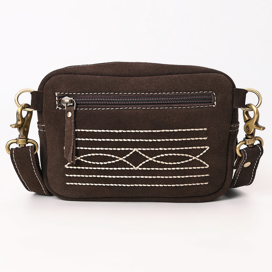 American Darling Boot Stitched Suede Leather Camera Bag Genuine Western Crossbody Purse with YKK Zipper