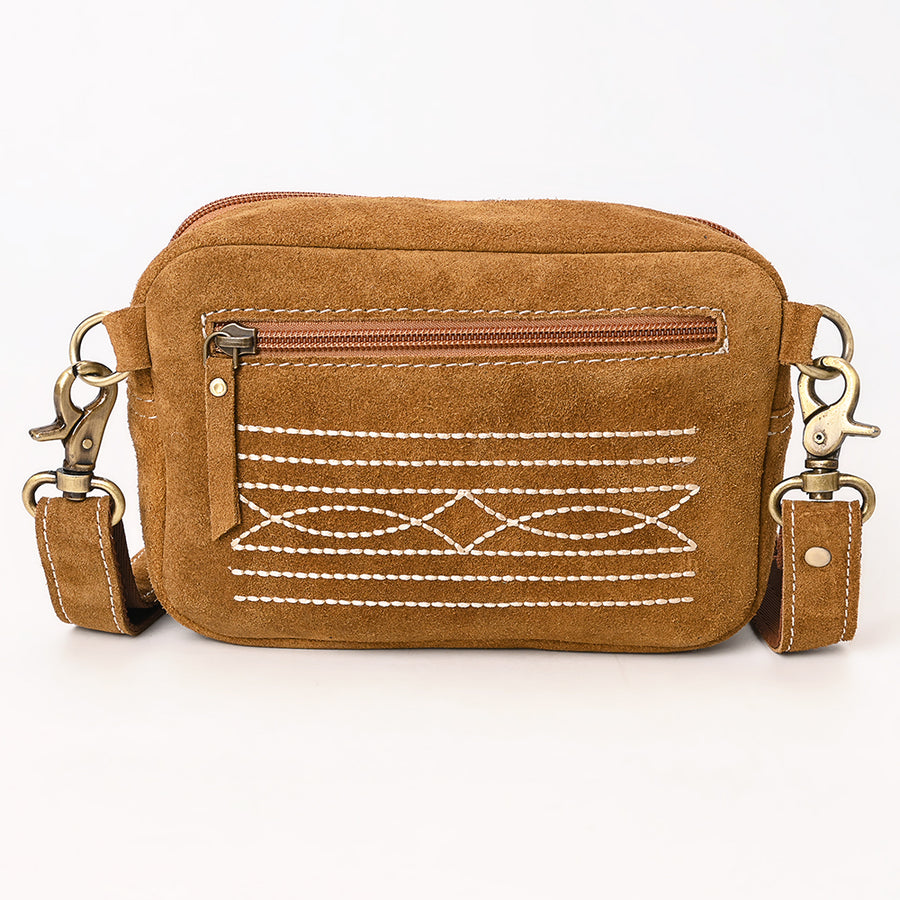 American Darling Boot Stitched Suede Leather Camera Bag Genuine Western Crossbody Purse with YKK Zipper