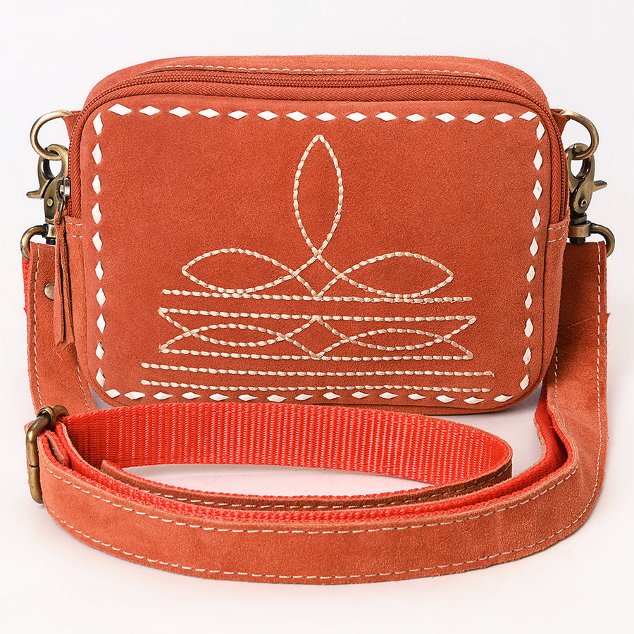 American Darling Boot Stitched Suede Leather Camera Bag Genuine Western Crossbody Purse with YKK Zipper
