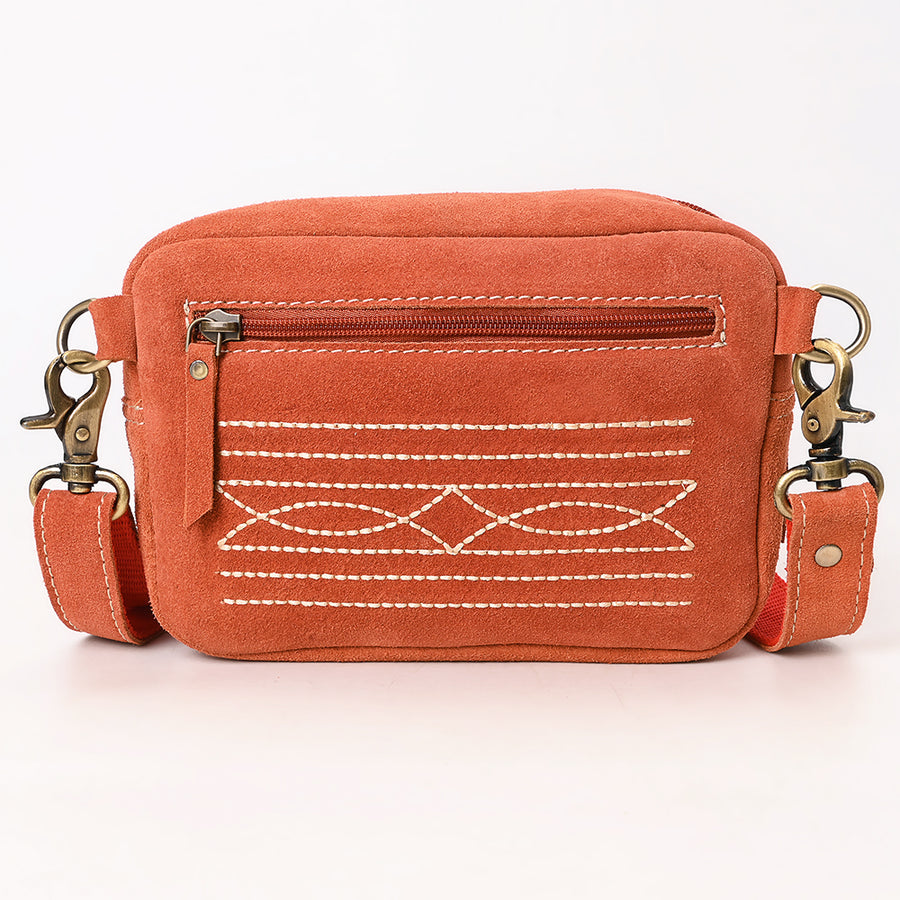 American Darling Boot Stitched Suede Leather Camera Bag Genuine Western Crossbody Purse with YKK Zipper