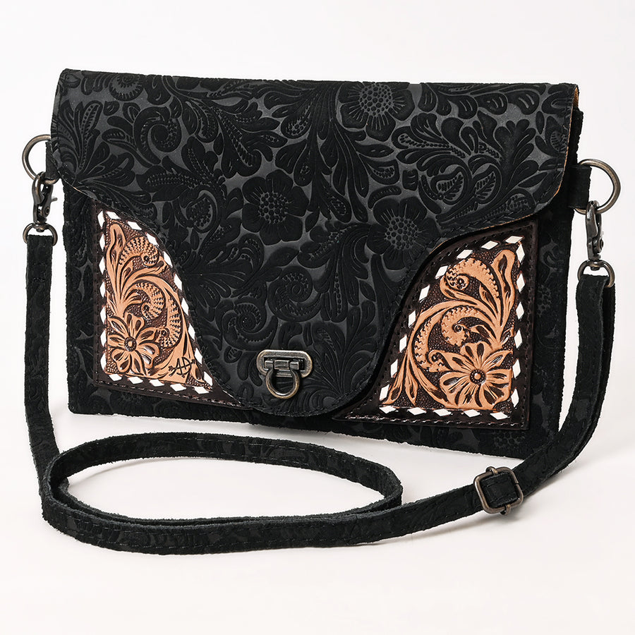 American Darling Western Leather Small Cross Body Bag with Damascus Hand-Tooled Floral Accents - Uhorse