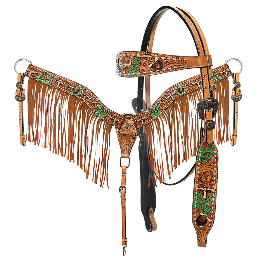 AMERICAN DARLING Western Horse Headstall Breast Collar Set Leather